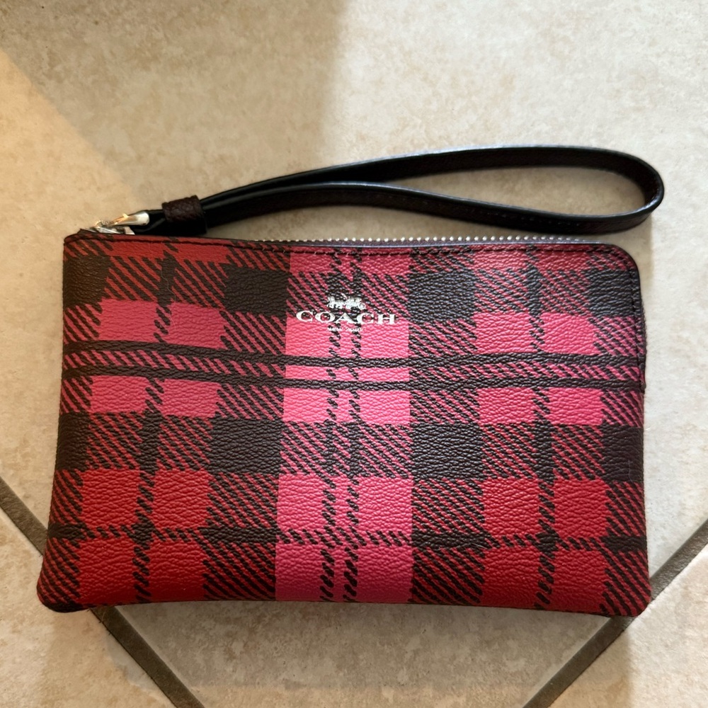 NWOT Red Plaid COACH Wristlet